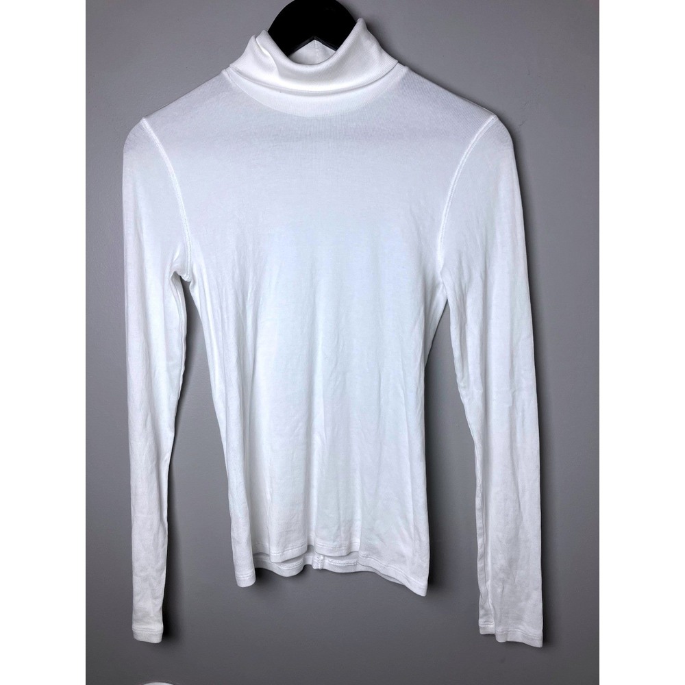 Everlane Pima Micro-Rib Turtleneck White Long Sleeve Top Size M